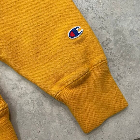 Champion Reverse Weave Yellow Hooded Sweatshirt Size M Heavy Casual Hoodie - Picture 4 of 6